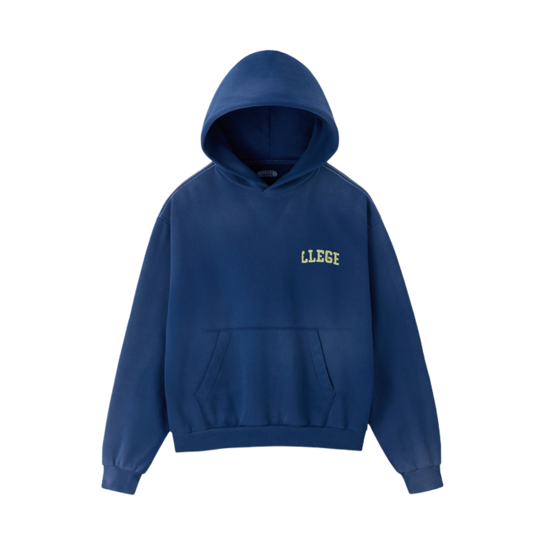 LL26SSHD001NV LLEGE Garment Dyed Fryed Logo Hoodie Washed Navy