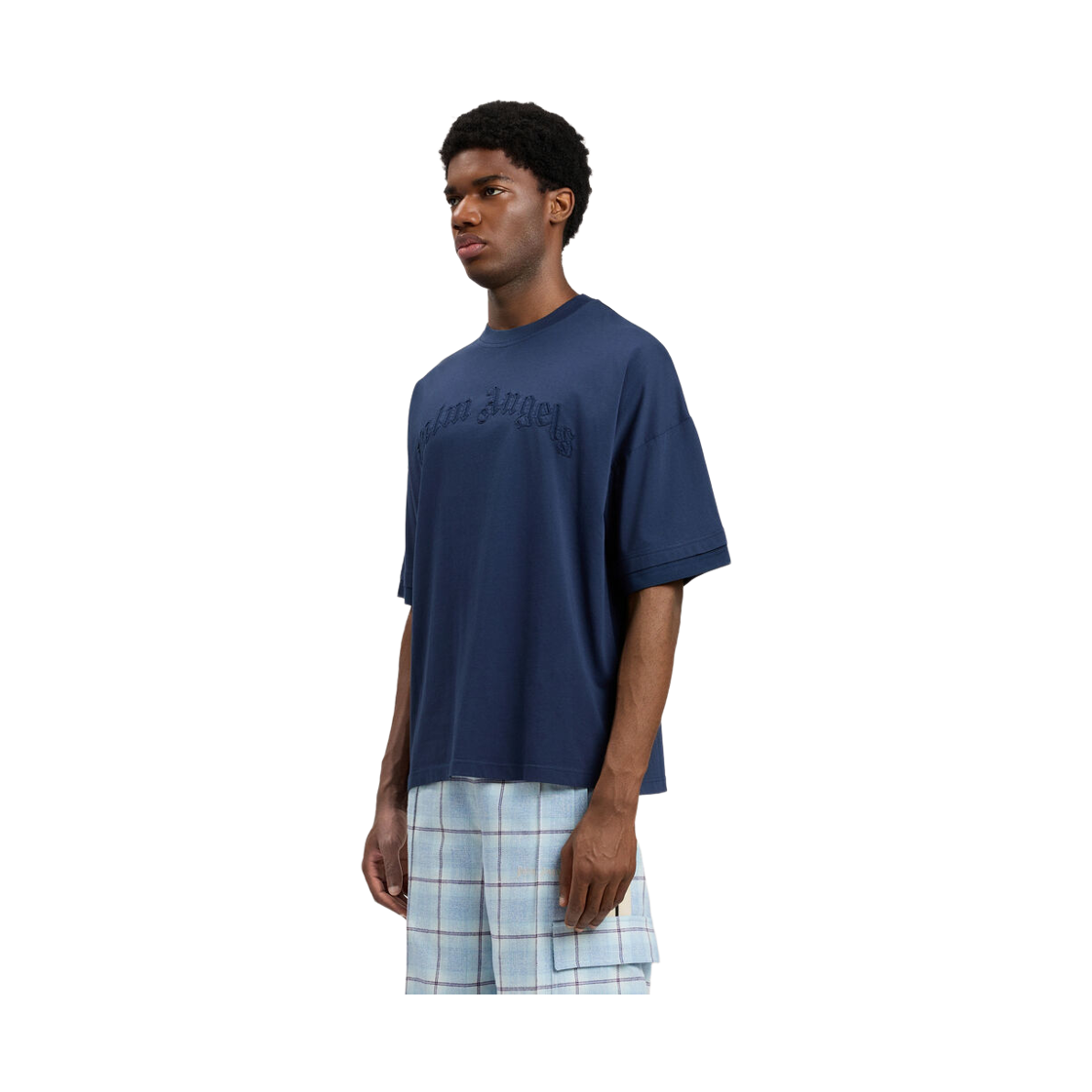 팜엔젤스 커브드 로고 루즈 더블 티셔츠 - 네이비 블루(Palm Angels Curved Logo Loose Double Tee - Navy Blue Navy Blue) - 3