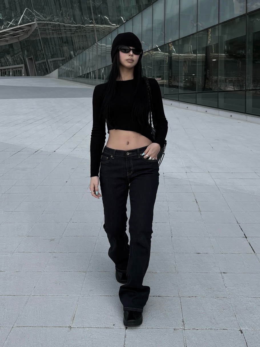 PHOS333 W Diagonal Long Sleeved Black, PHOS333 W Diagonal Long Sleeved Melange Grey 착용 스타일 - 2
