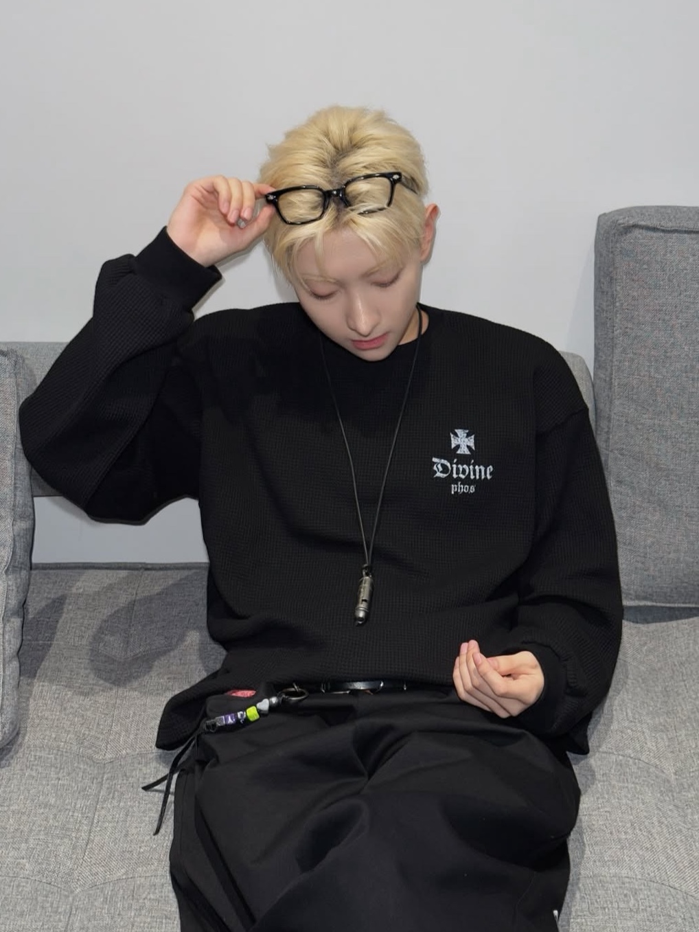 PHOS333 Divine Waffle Long Sleeved Black, PHOS333 Divine Waffle Long Sleeved Cream 착용 스타일 - 2