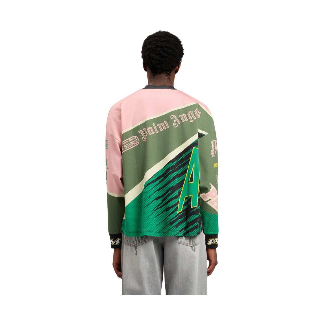 팜엔젤스 레이싱 루즈 티셔츠 - 핑크 그린(Palm Angels Racing Loose Tee L/S - Pink Green) - 4