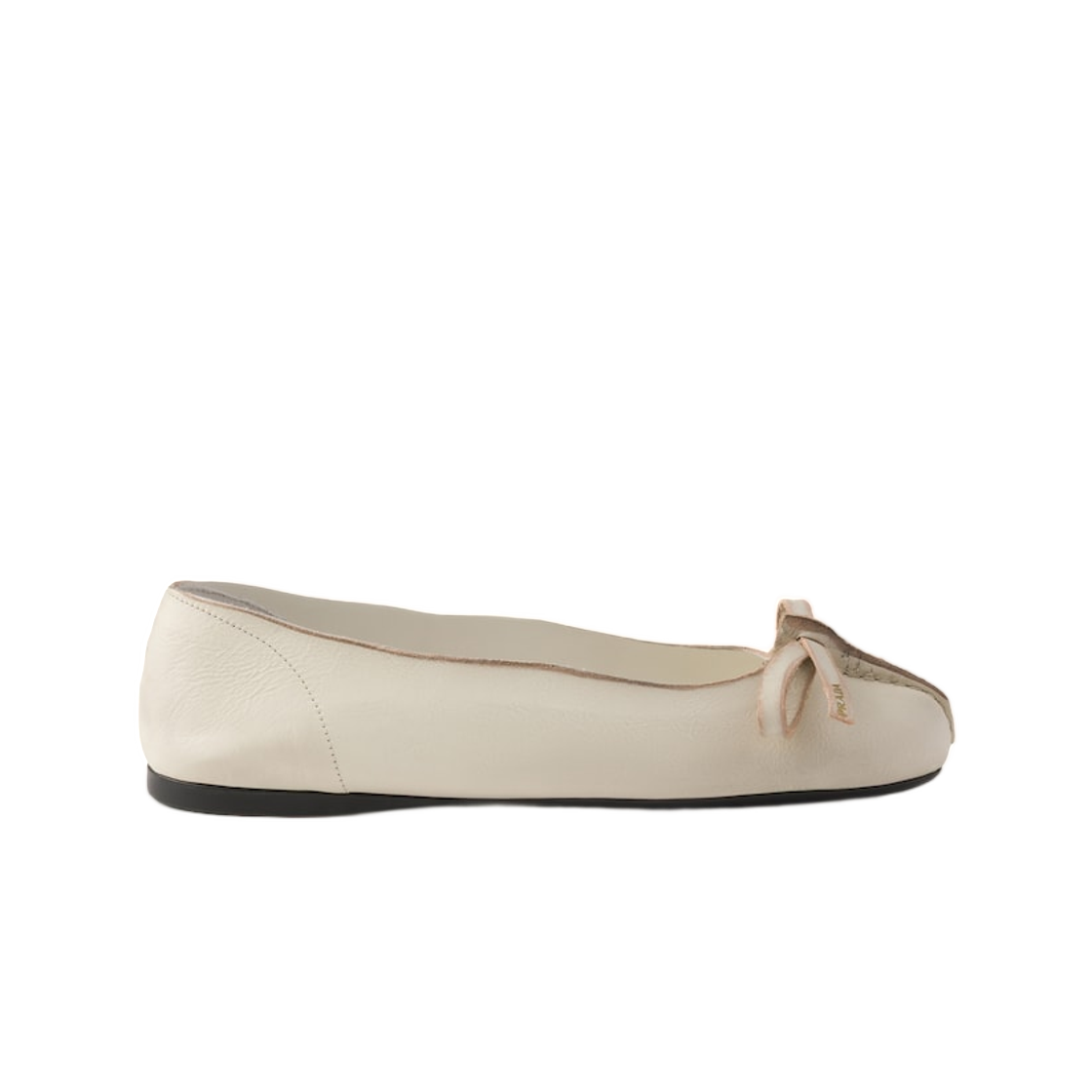 1F480O-V69-F0K74 (W) Prada Antiqued Leather Ballerinas Chalk White