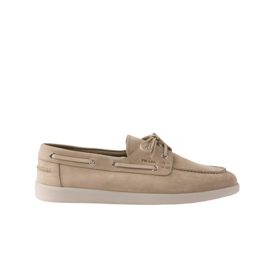 2EG503-103-F0FHI Prada Suede Boat Shoes with Laces Desert