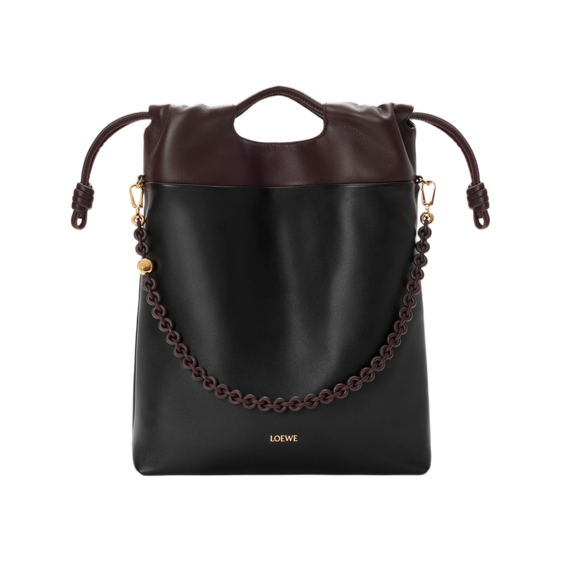 로에베 플라멘코 퍼스 토트 멜로우 나파 램스킨 블랙 다크 체스트넛(Loewe Flamenco Purse Tote In Mellow Nappa Lambskin Black Dark Chestnut)