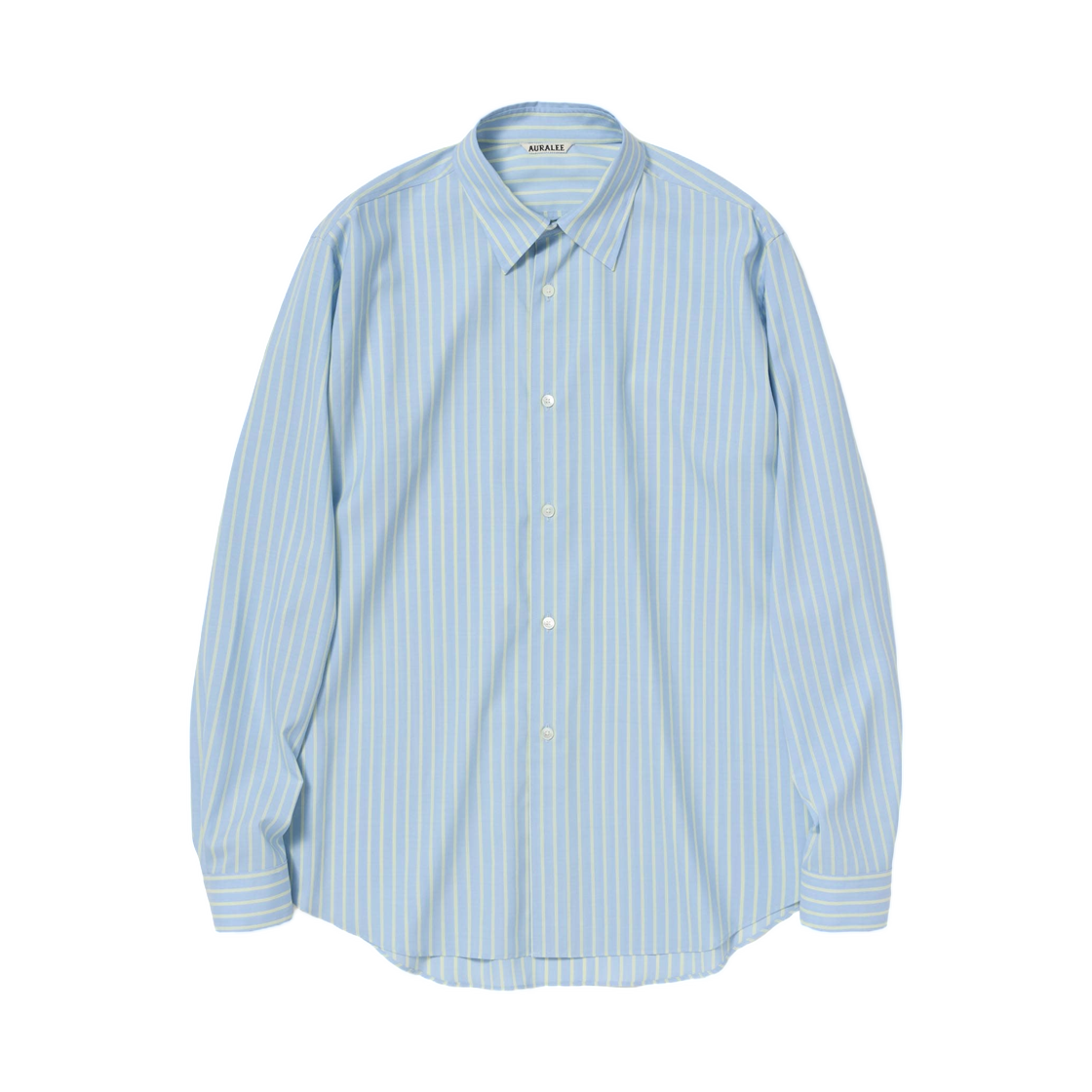 A26SS01WW Auralee Super Fine Wool Stripe Shirt Sax Blue Lime Stripe - 26SS