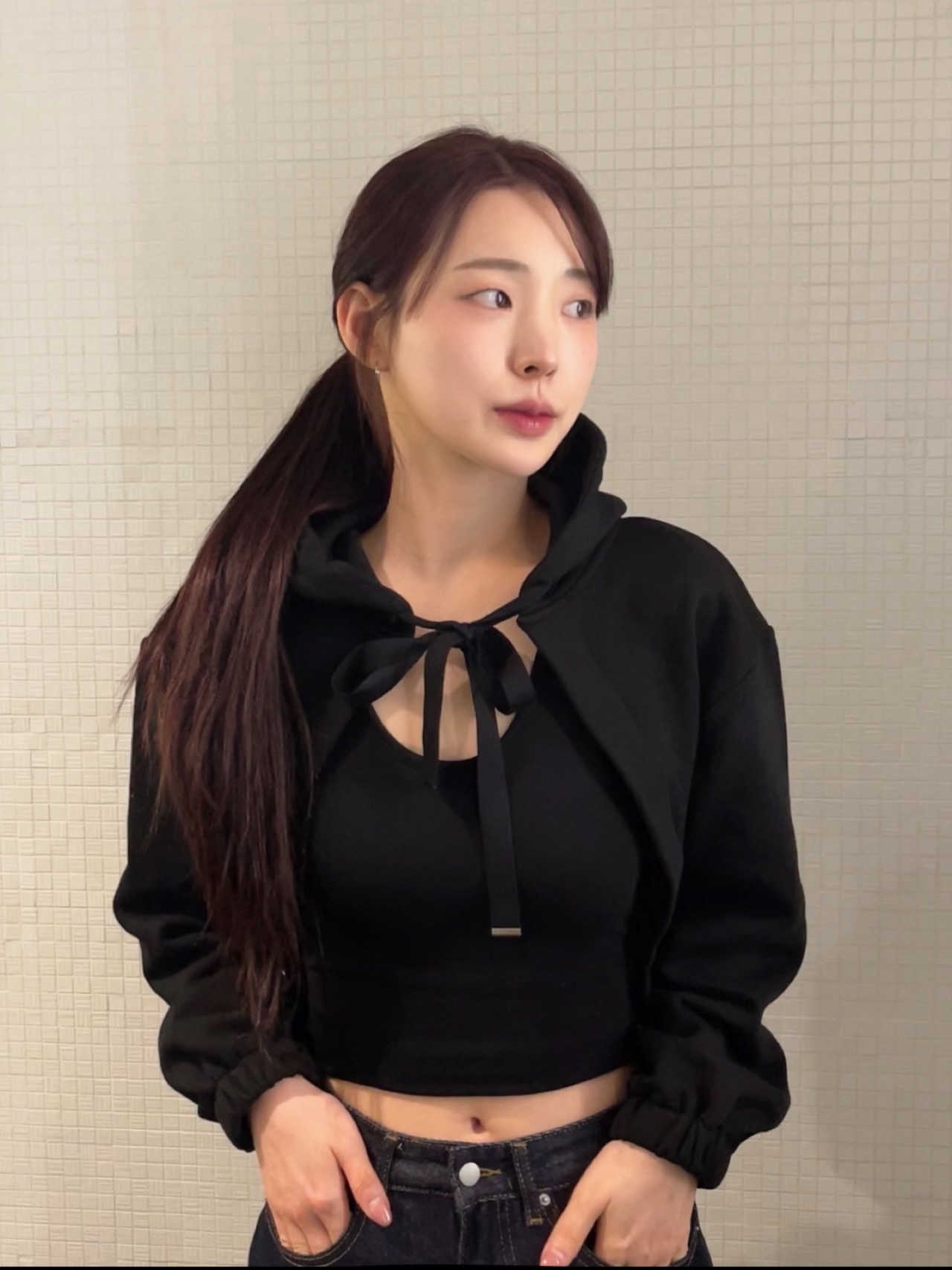 PHOS333 W Hooded Bolero 착용 스타일 - 1