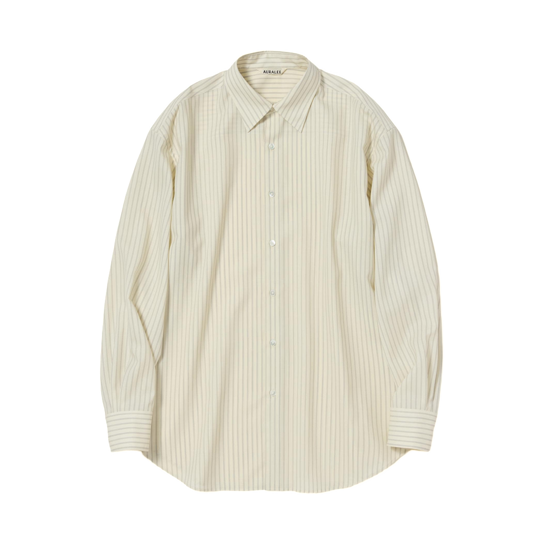 A26SS02WW (W) Auralee Super Fine Wool Stripe Shirt Ivory White Stripe - 26SS