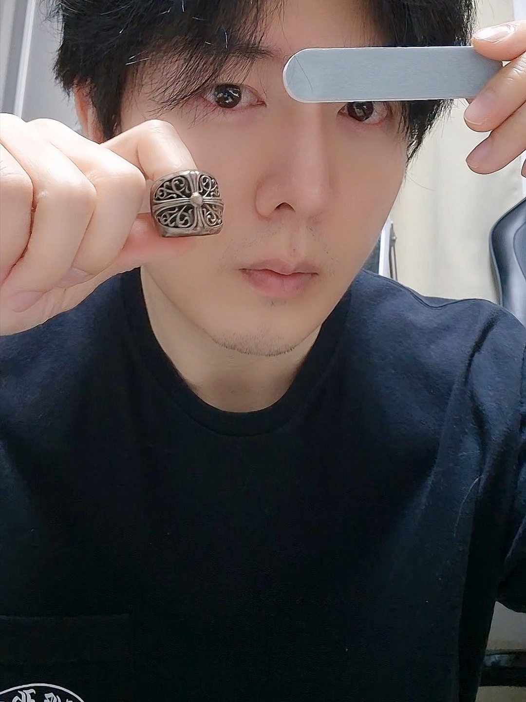 Chrome Hearts Scroll Logo T-Shirt Black - Osaka Exclusive 착용 스타일 - 2
