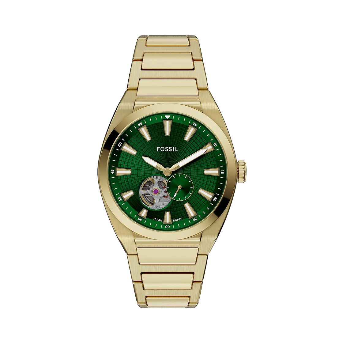파슬 에버렛 오토매틱 쓰리핸드 42mm 골드톤 스테인리스 스틸 그린 골드(Fossil Everett Automatic Three-Hand 42mm Gold-Tone Stainless Steel Green Gold)