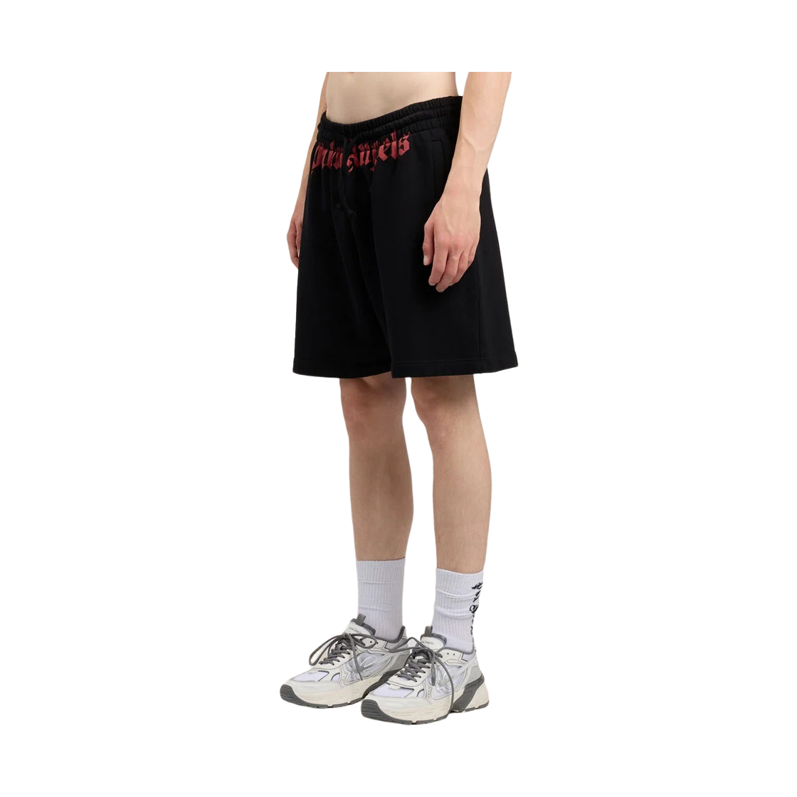 팜엔젤스 웨이스트 로고 스웻쇼츠 - 블랙 레드(Palm Angels Waist Logo Sweatshorts - Black Red) - 3