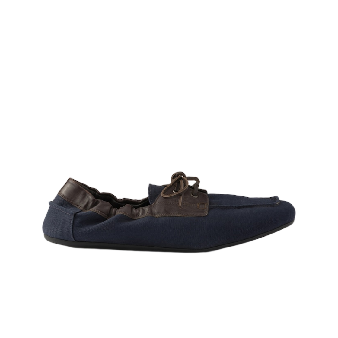 2EG504-3ZNG-F0216 Prada Shuffle Aged Canvas and Leather Boat Shoes Baltic Blue