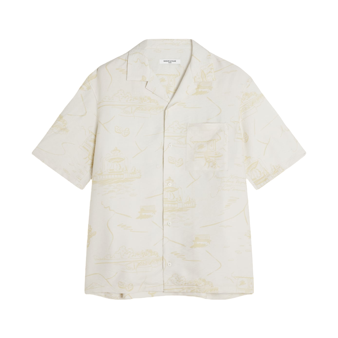 QM00404WW9103-0522 Maison Kitsune Parisian Map Resort Shirt Noble Beige Straw