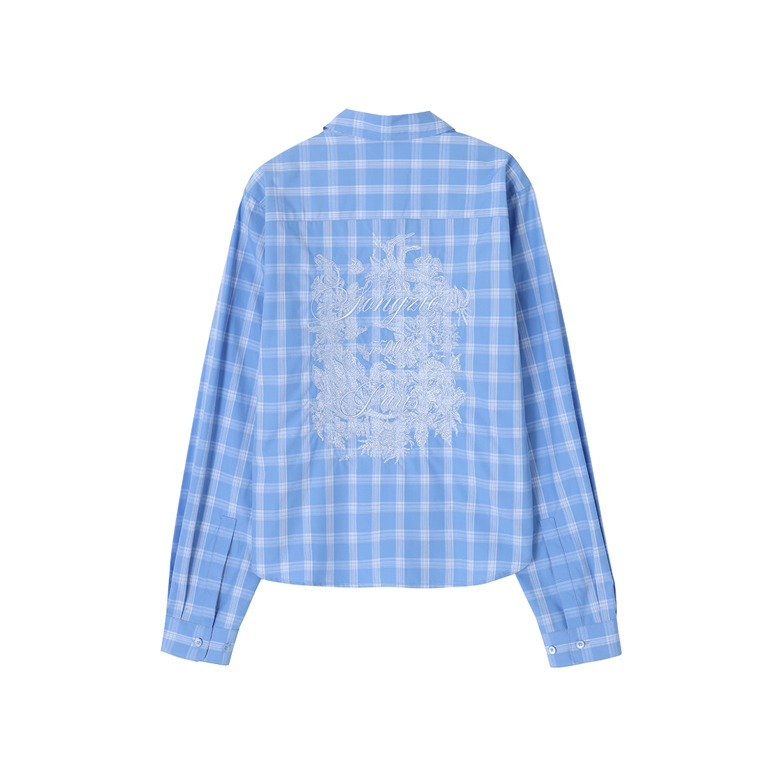 (W) 송지오 엠브로이드 체크 턱시도 셔츠 블루((W) SONGZIO Embroidered Check Tuxedo Shirt Blue) - 2
