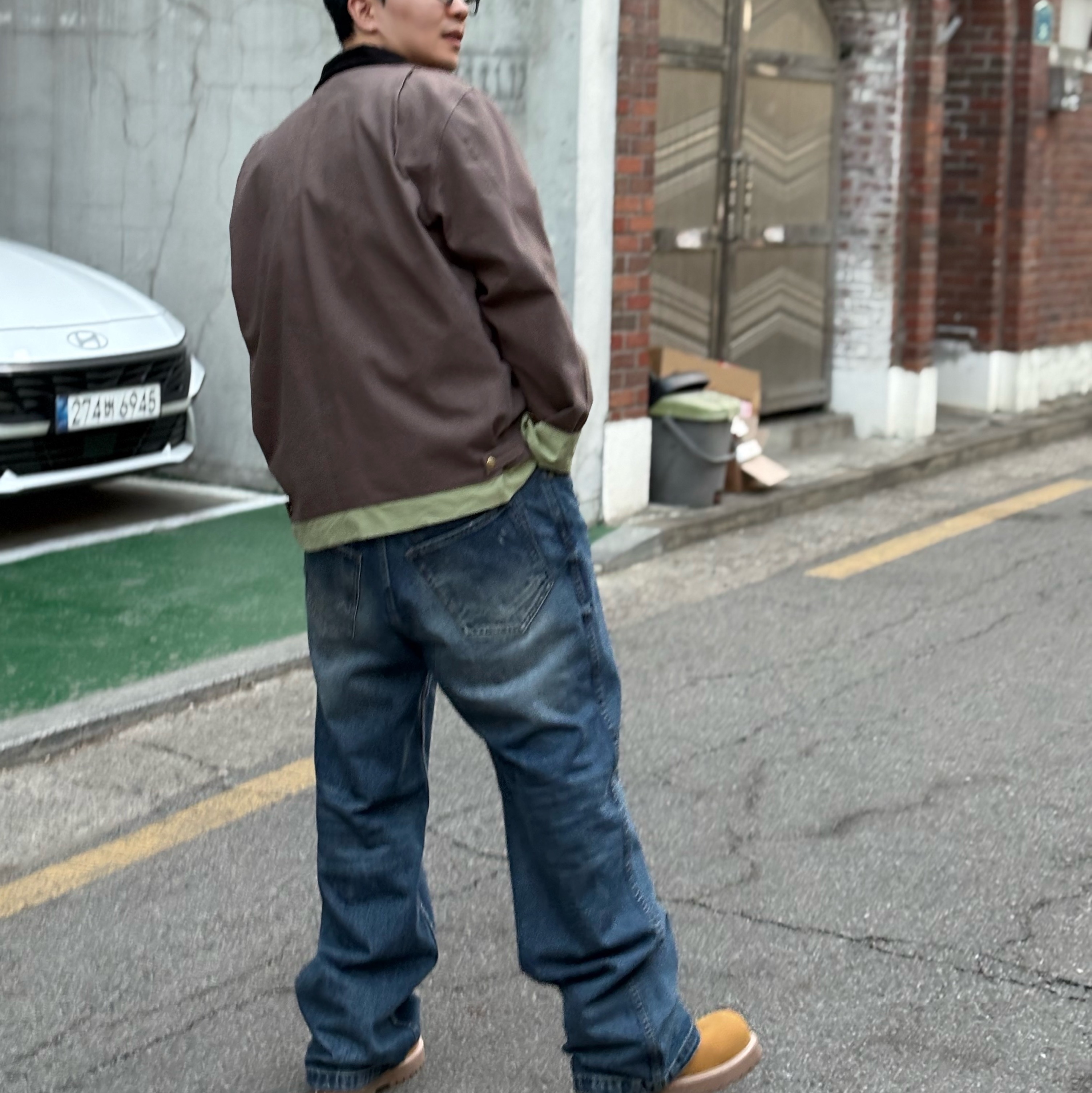 Sacai x Carhartt WIP Reversible Duck Jacket Gray Light Green, Nonnod Double pocket Japanese Denim Mid Blue 착용 스타일 - 2