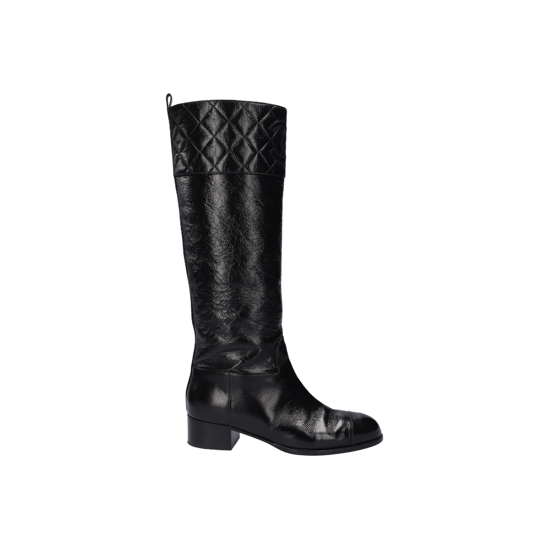 ITW44TRQL5WC Chanel G45201 Long Leather Boots in Black, Size 38.5