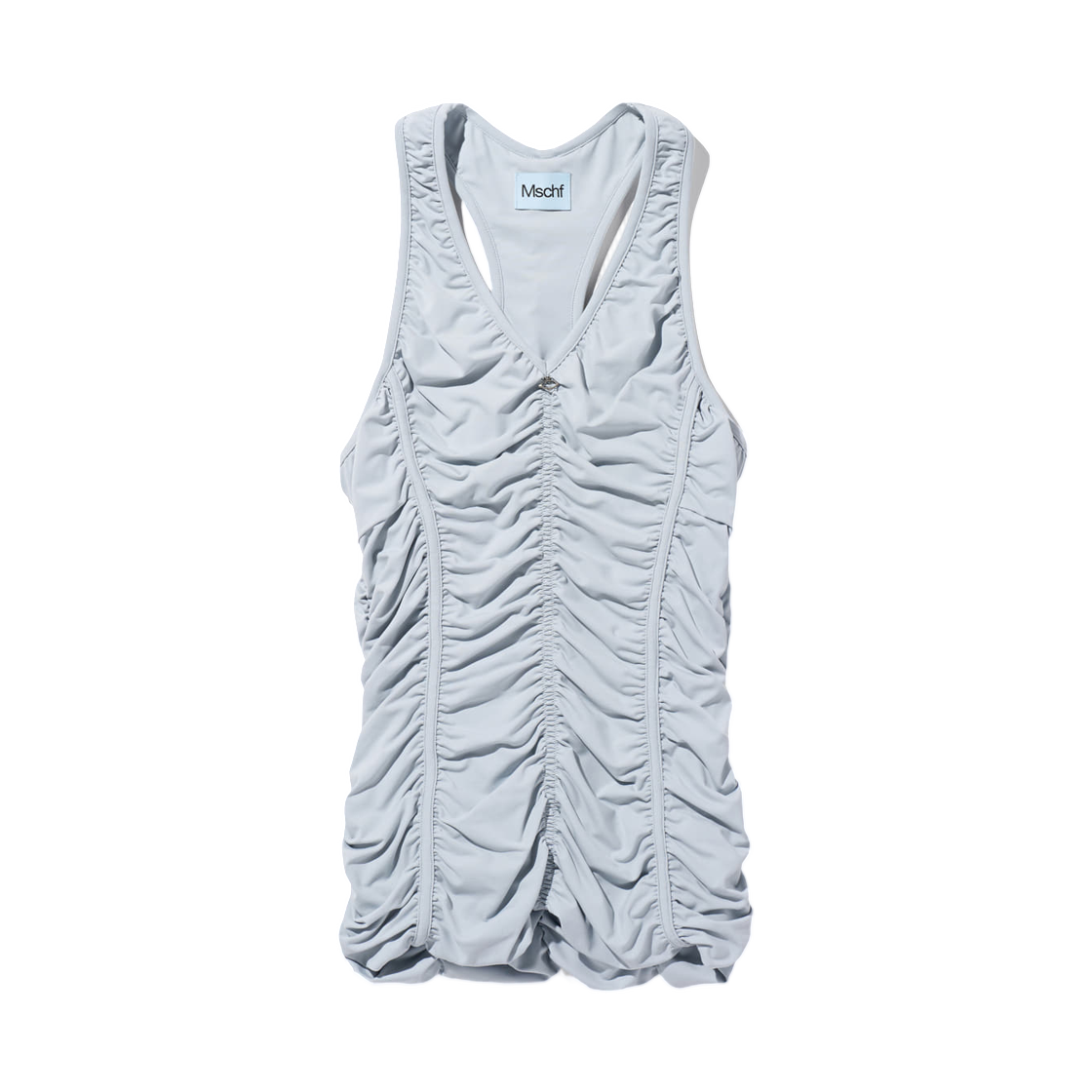 (W) 미스치프 러치드 홀터 슬리브리스 탑 라이트 블루 그레이((W) Mischief Ruched Halter Sleeveless Top Light Blue Grey) - 1