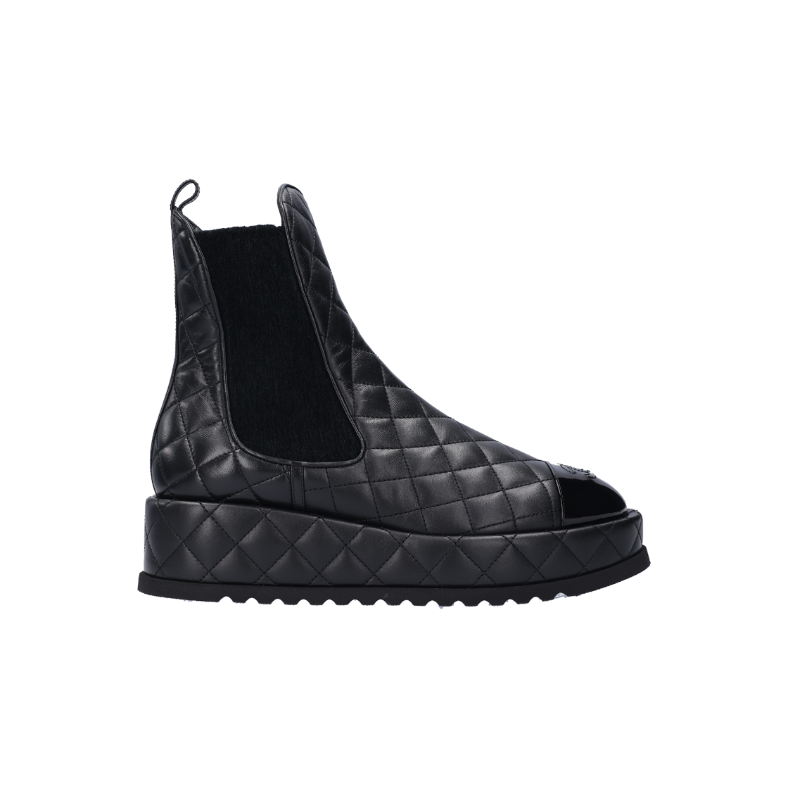 IT3J6RGEOOL6 Chanel G45190 Black Patent Calfskin Ankle Boots Size 37.5