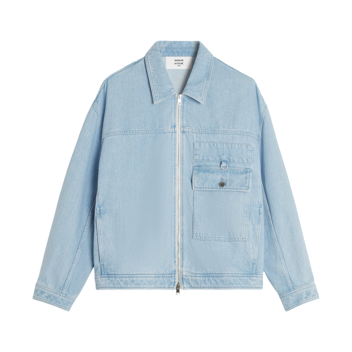 QM02106WD4022-0489 Maison Kitsune Zipped Denim Jacket Light Washed Indigo