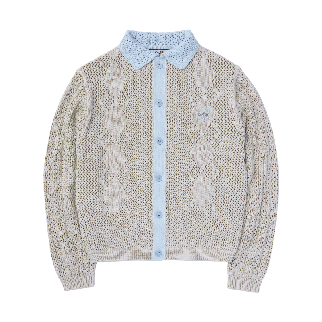 꼬떼 아가일 크로쉐 썸머 니트 가디건 스카이블루(COTTE Argyle Crochet Summer Knit Cardigan Sky Blue)