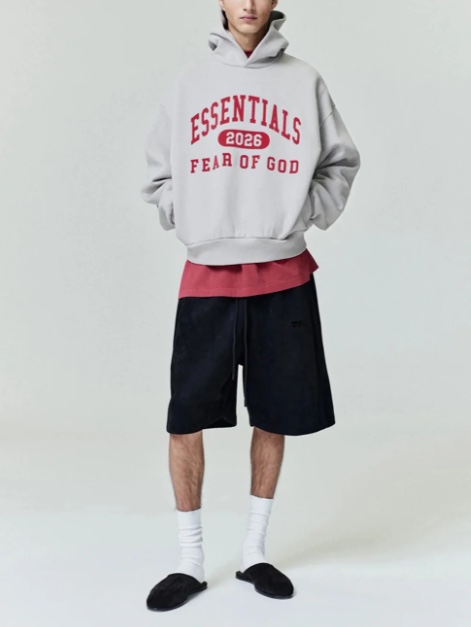 Essentials Classic Hoodie Smoke Grey - 25FW, Essentials Fleece State Hoodie Black - 24FW 착용 스타일