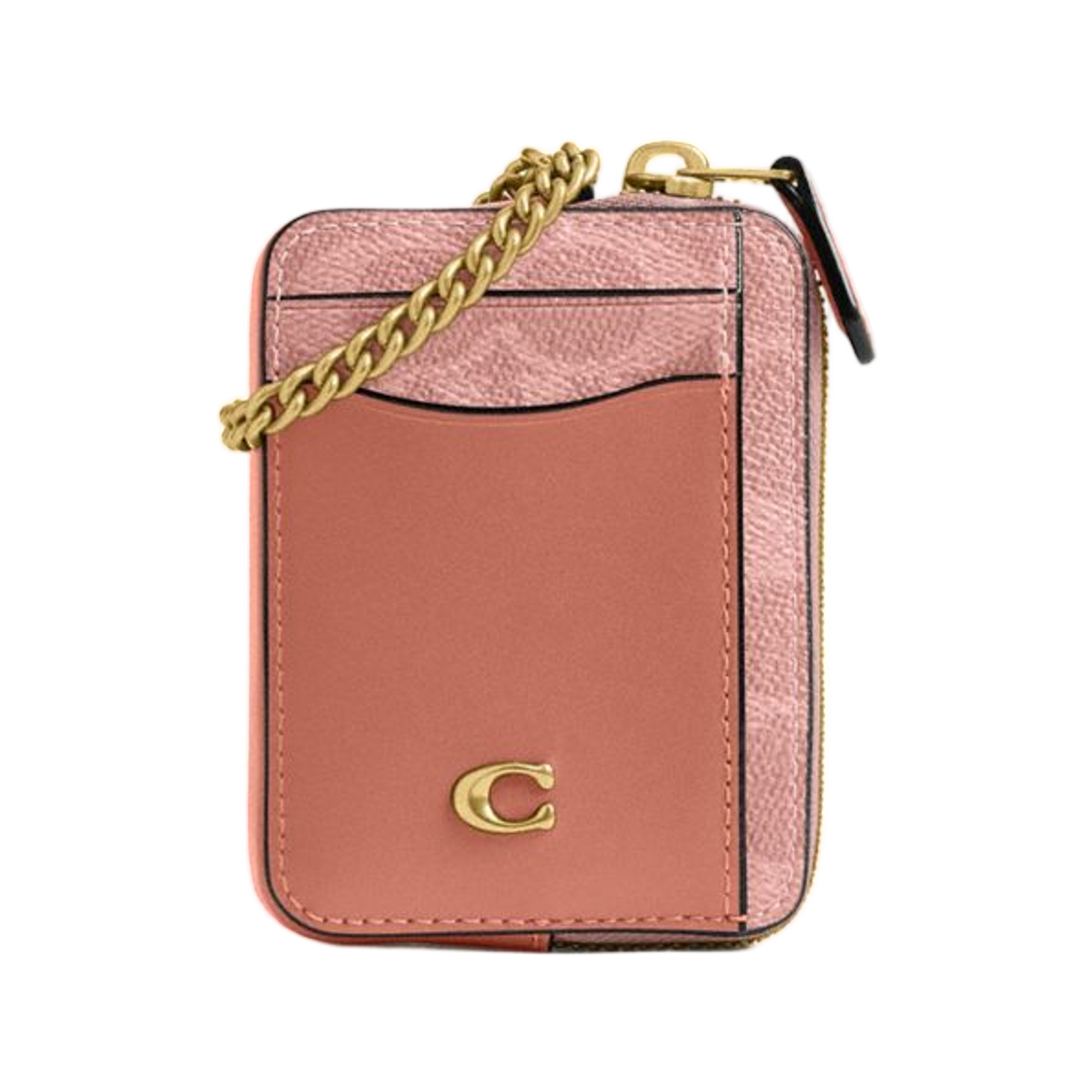 코치 에센셜 체인 카드 케이스 시그니쳐 캔버스 브라스 멜론 핑크(Coach Essential Chain Card Case in Signature Canvas Brass Melon Pink) - 1