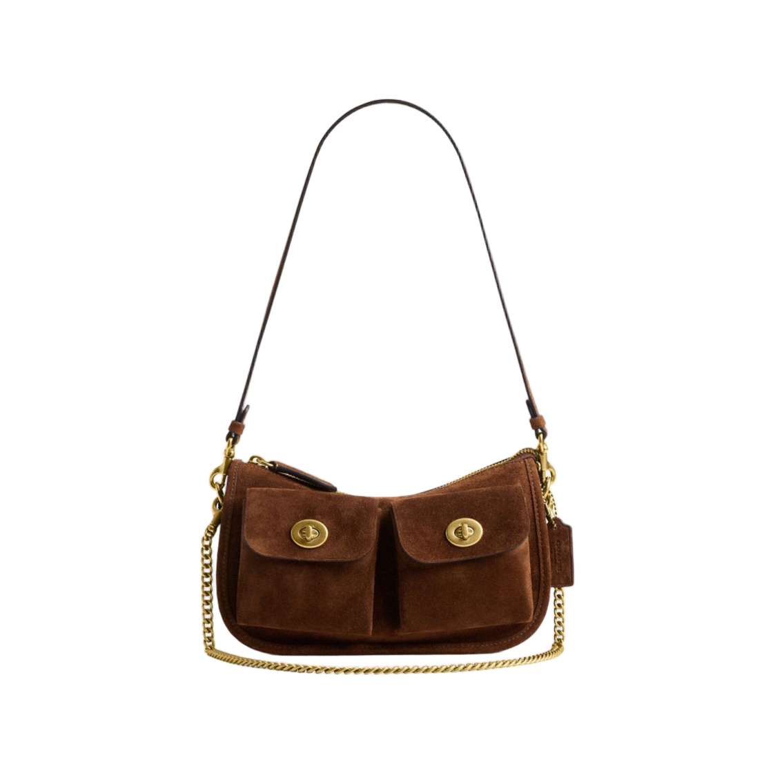 CDZ21-B4WBR Coach Twin Turnlock Waverly Bag Brass Warm Brown