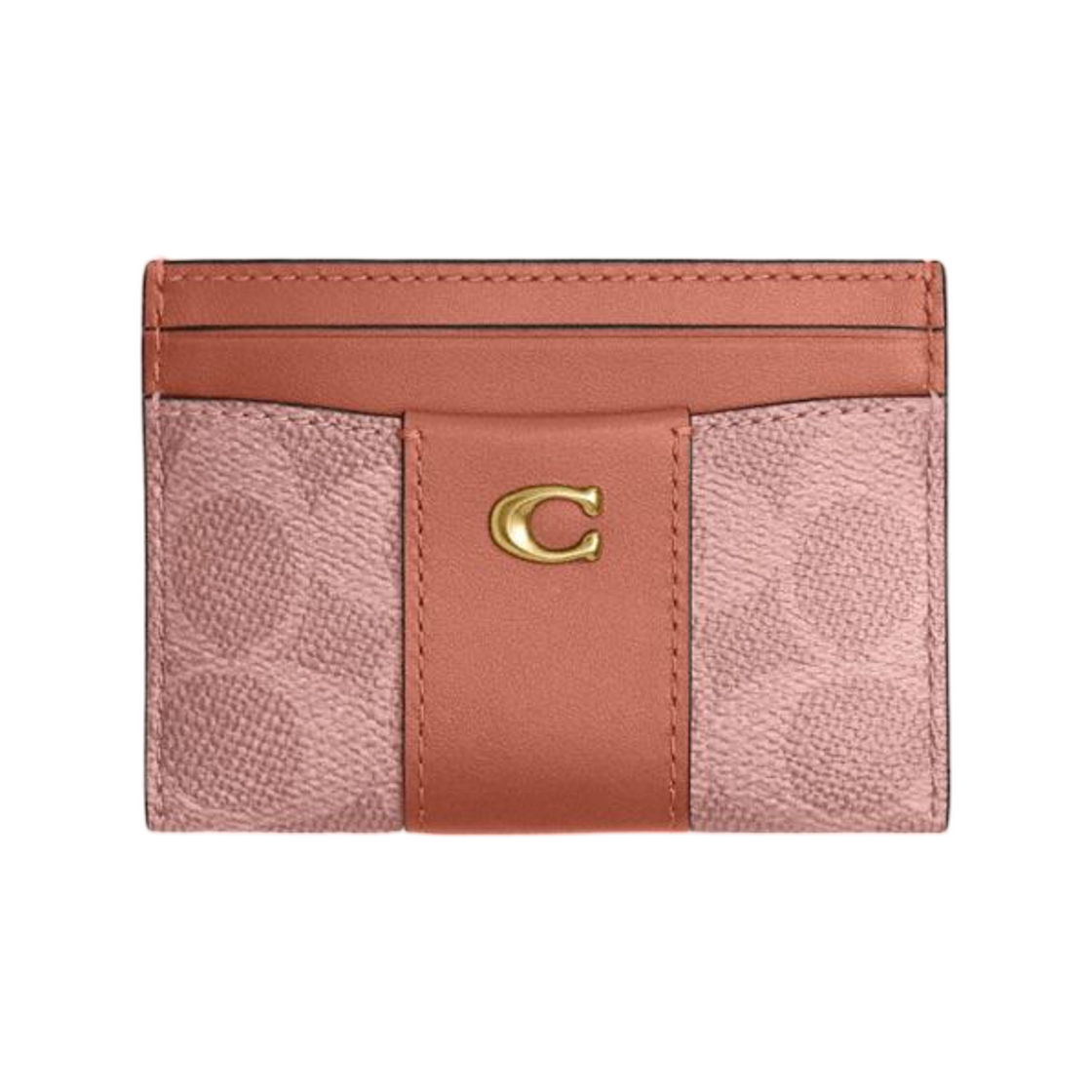 코치 에센셜 카드 케이스 시그니쳐 캔버스 브라스 멜론 핑크(Coach Essential Card Case in Signature Canvas Brass Melon Pink)