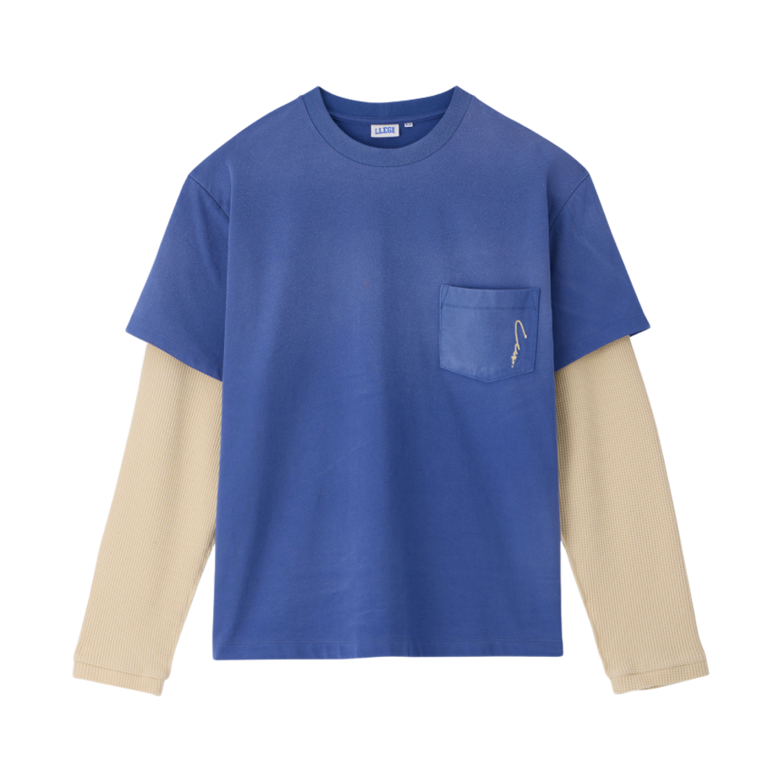 LL26SJLS001BL LLEGE Waffle Sleeve Layered T-Shirt Washed Blue