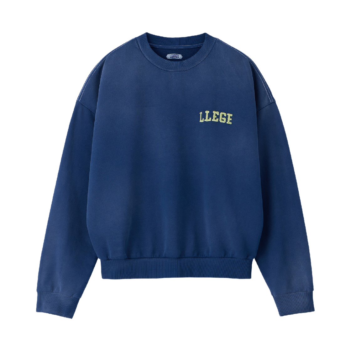 LL26SSLS001NV LLEGE Garment Dyed Fryed Logo Sweatshirt Washed Navy