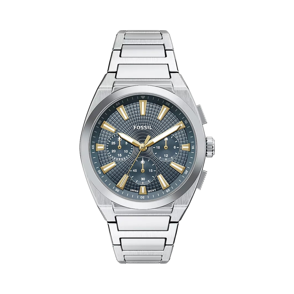 파슬 에버렛 쿼츠 크로노그래프 44mm 스테인리스 스틸 블루 실버(Fossil Everett Quartz Chronograph 44mm Stainless Steel Blue Silver)