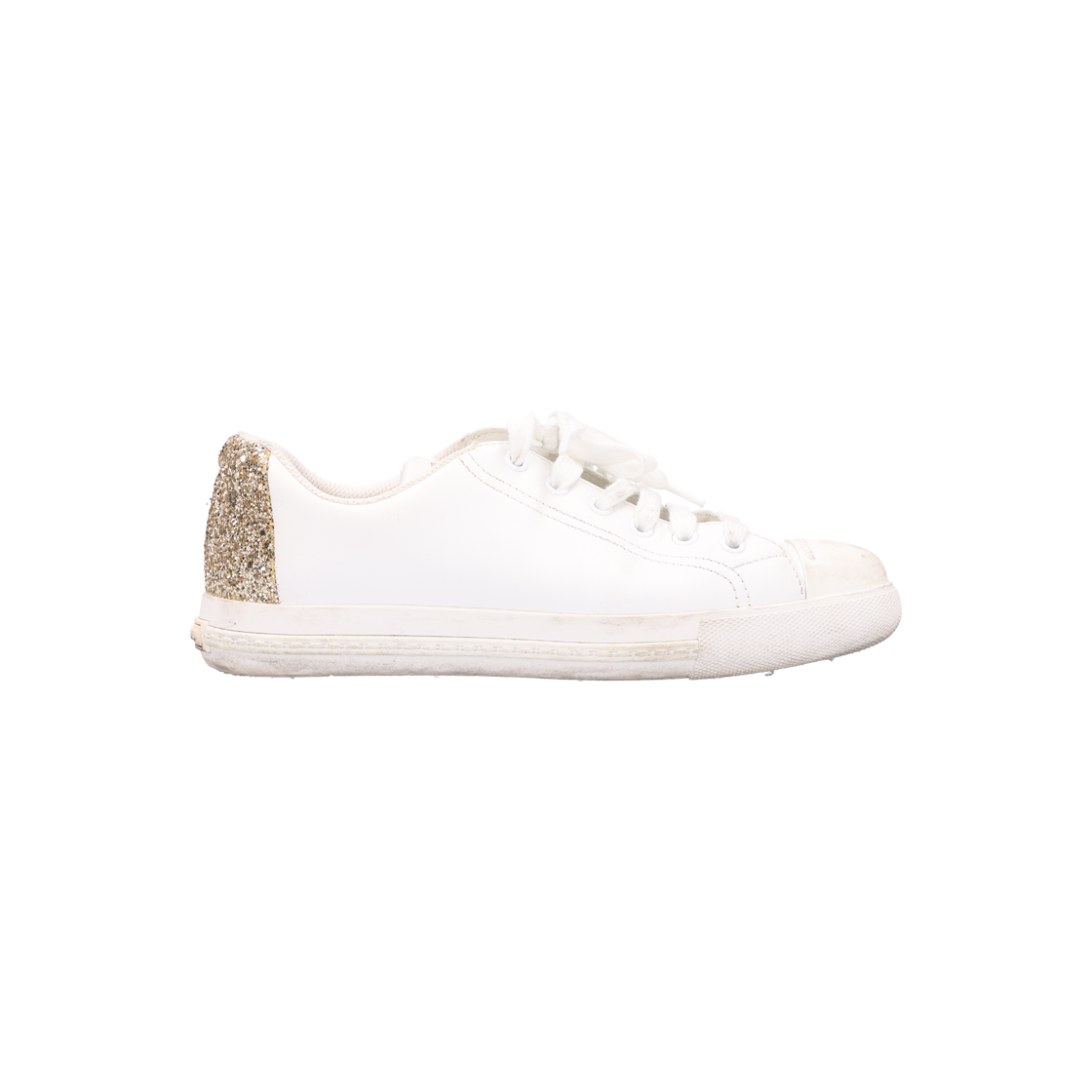 미우미우 5E927B 글리터 스니커즈 레더 화이트(Miu Miu Glitter Sneakers in White Leather) - 1