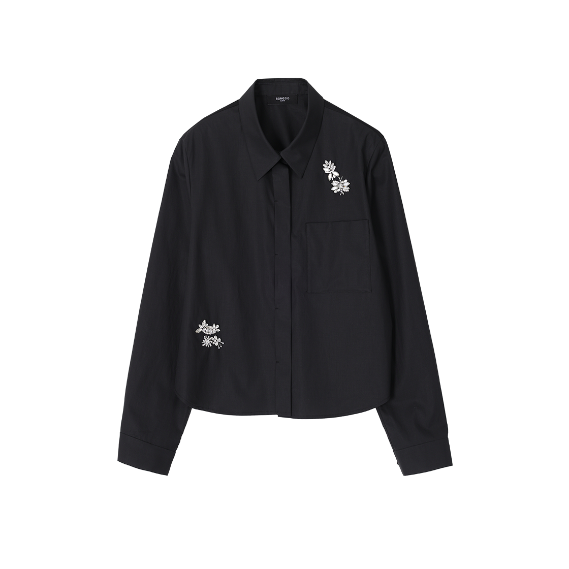 WI2SH200BK (W) SONGZIO Floral Jewel Veiled Shirt Black