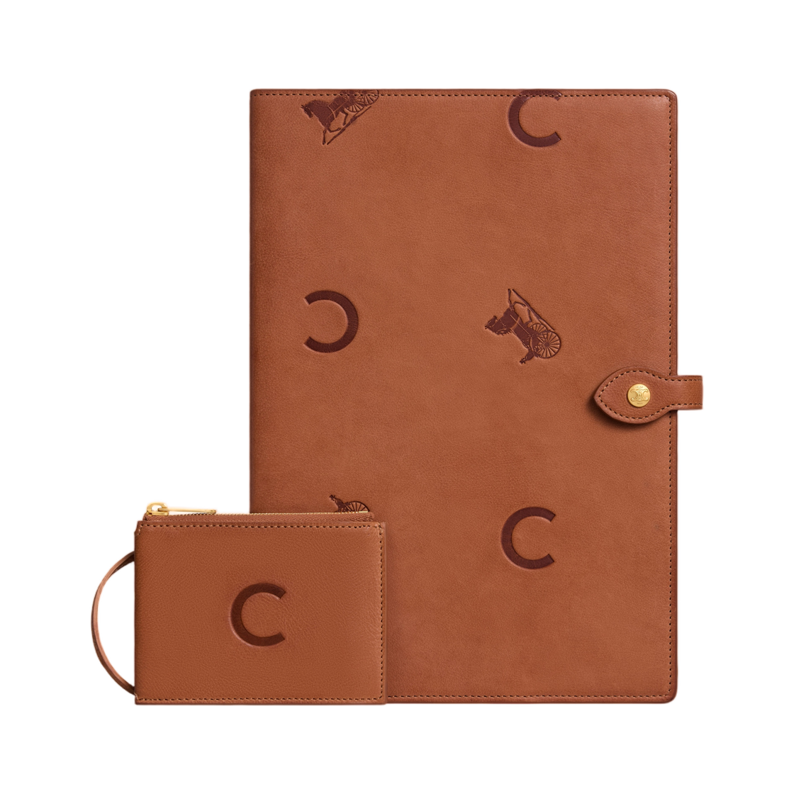 셀린느 라지 노트북 커버 파우치 스탬프 내츄럴 카프스킨 탄(Celine Large Notebook Cover with Pouch in Stamped Natural Calfskin Tan)