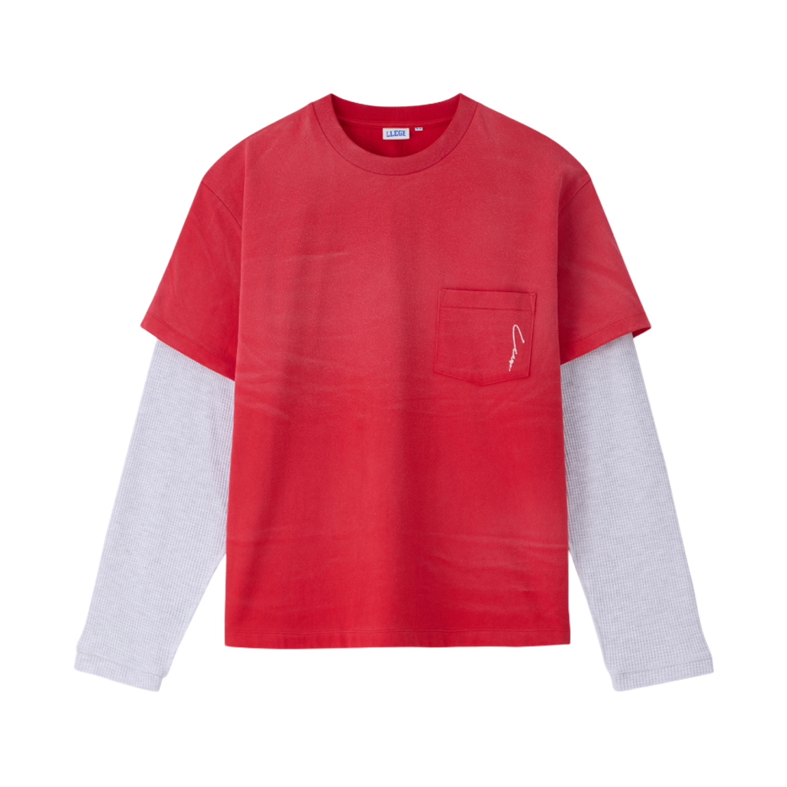 LL26SJLS001RD LLEGE Waffle Sleeve Layered T-Shirt Red