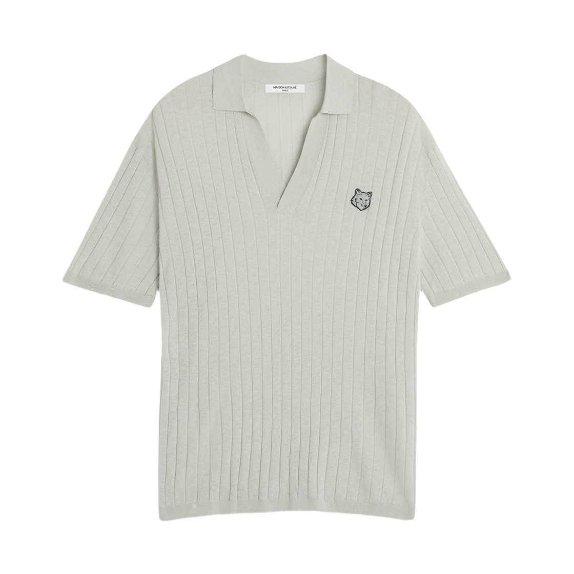 QM00203KT1198-0477 Maison Kitsune Linen Cotton Short Sleeve Polo Mineral Gray