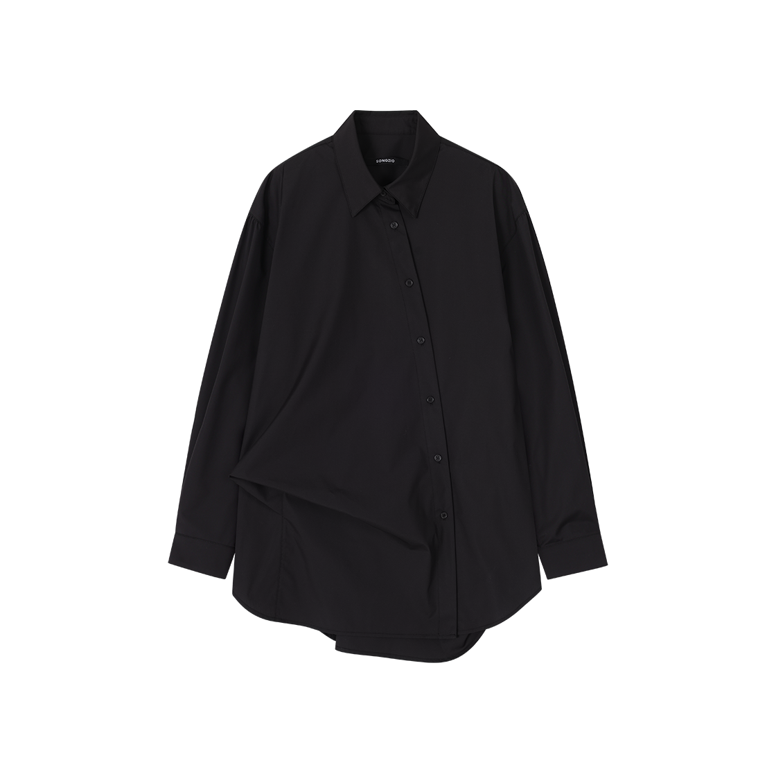 (W) 송지오 컬렉션 커브 드레이프 롱 셔츠 블랙((W) SONGZIO COLLECTION Curve Drape Long Shirt Black) - 1