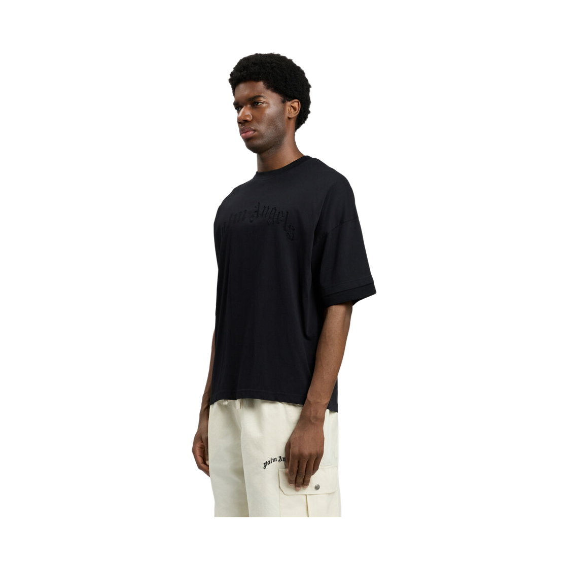 팜엔젤스 커브드 로고 루즈 더블 티셔츠 - 블랙(Palm Angels Curved Logo Loose Double Tee - Black Black) - 3