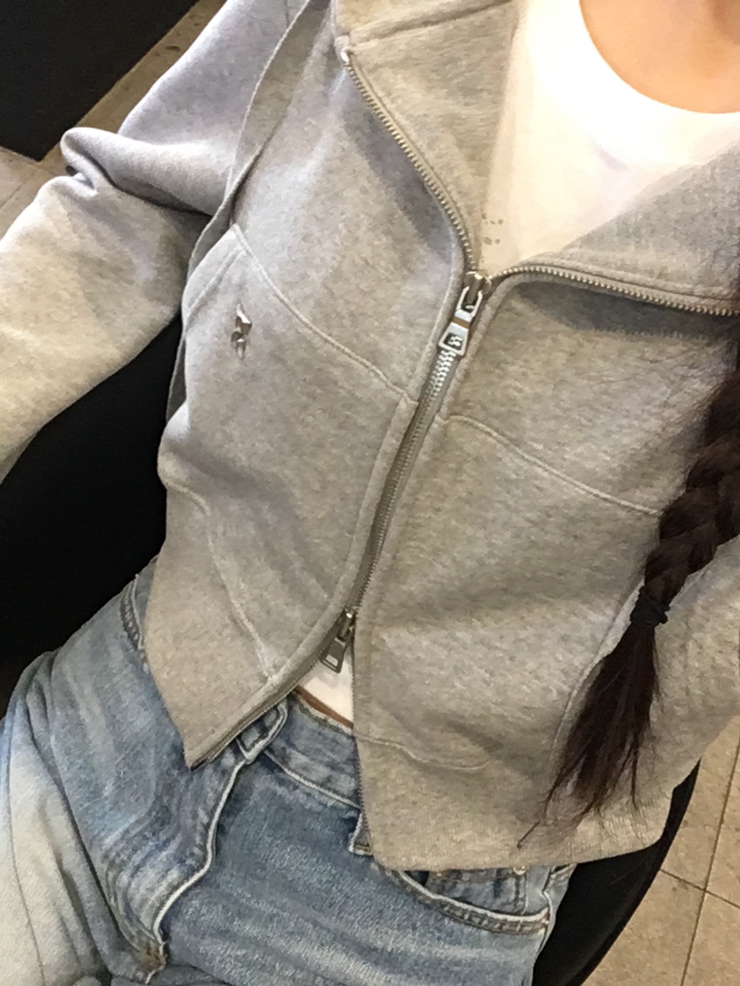 PHOS333 W Basic Crop Hood Zip Up 착용 스타일 - 3