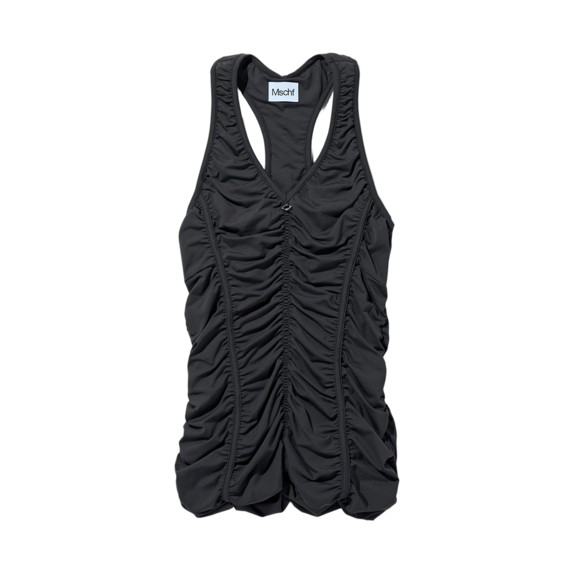 (W) 미스치프 러치드 홀터 슬리브리스 탑 차콜((W) Mischief Ruched Halter Sleeveless Top Charcoal) - 1