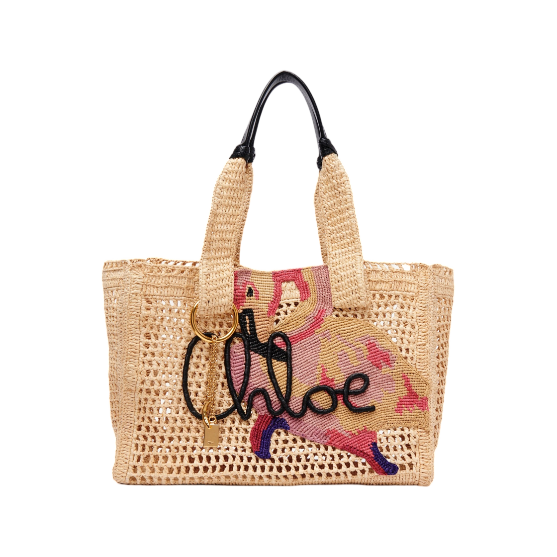 CH26US904R932YB Chloe Summer Banana East West Tote Bag in Raffia Multicolor Beige