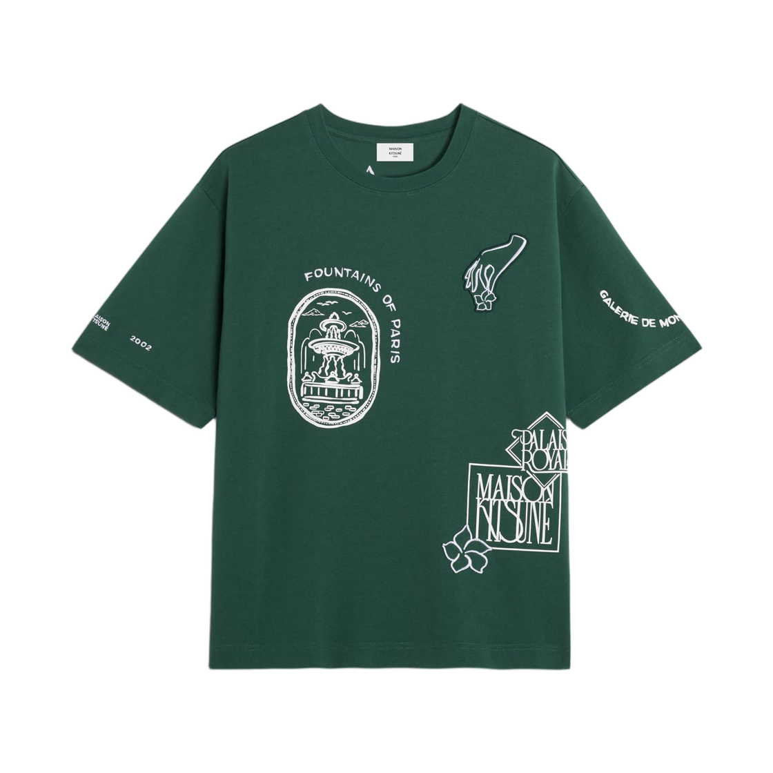 QM00107KJ0119-P399 Maison Kitsune Art Nouveau Stamps Oversize T-Shirt Bottle Green
