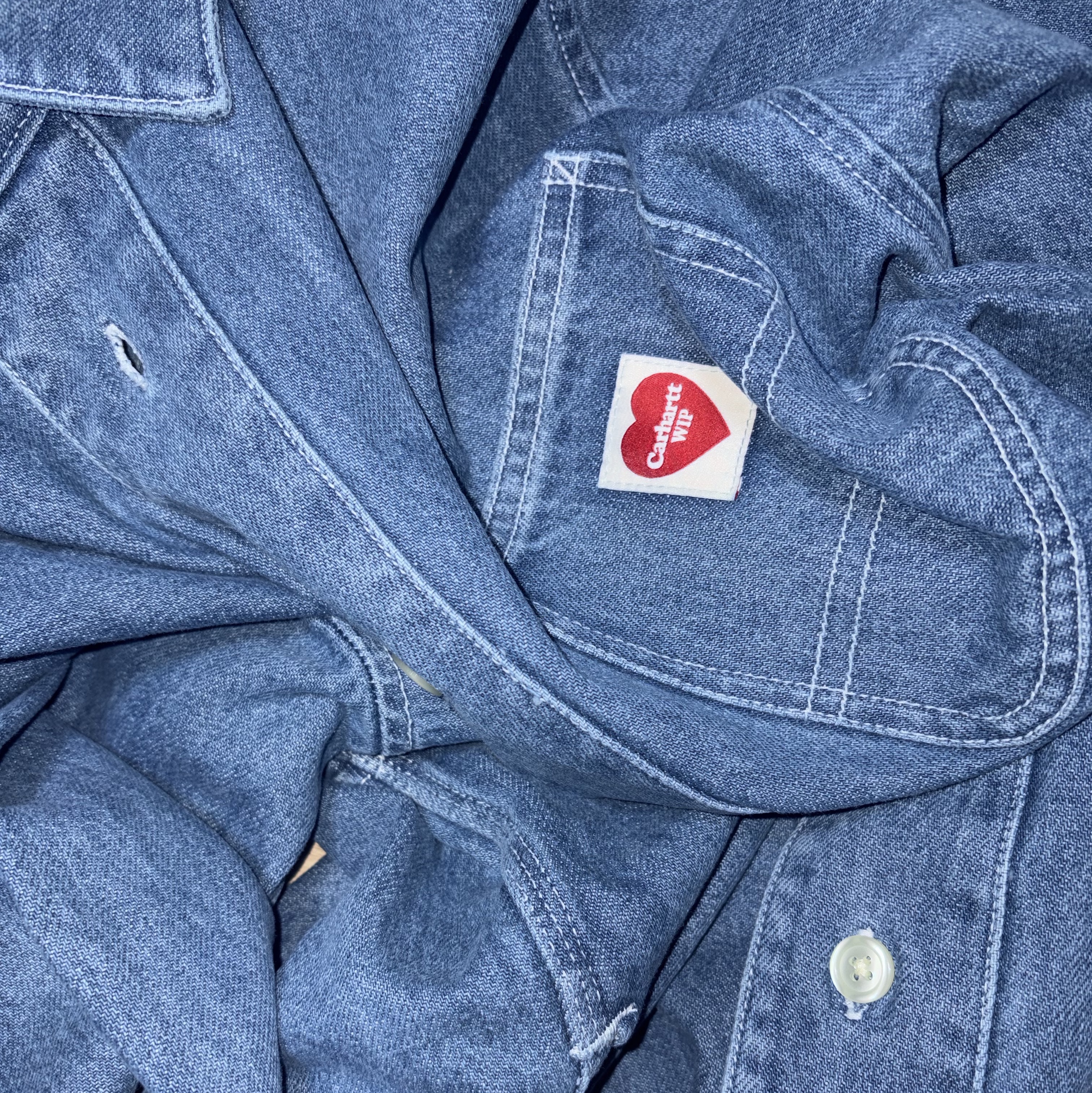 Carhartt WIP Long Sleeve Nash Shirt Blue Stone Washed 착용 스타일