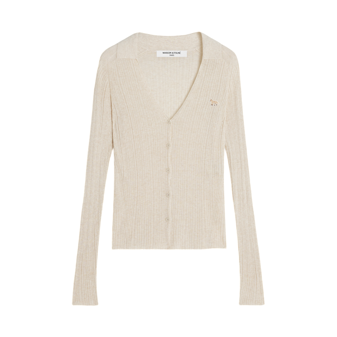 QW00501KT1195-H218 (W) Maison Kitsune Baby Fox Fine Rib Cardigan Light Beige Melange
