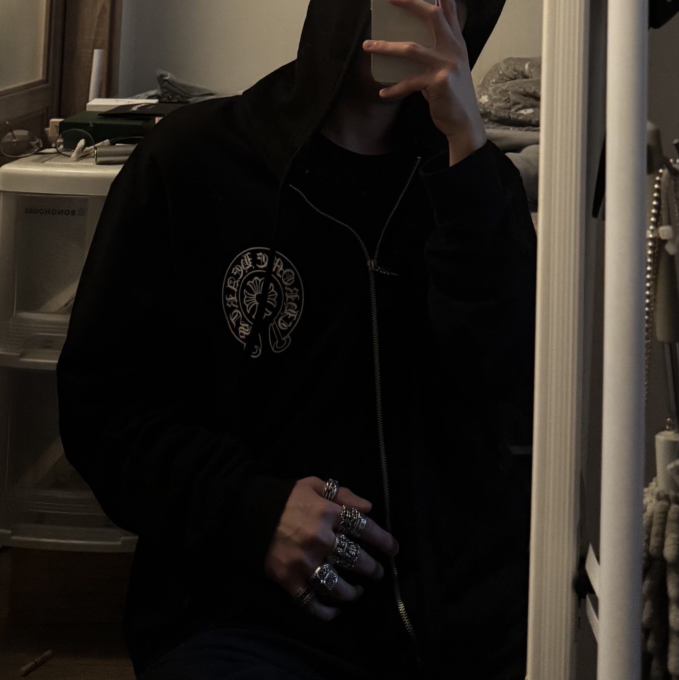 Chrome Hearts Horseshoe Fleece Hoodie Zip-Up Black - Tokyo Exclusive 착용 스타일 - 1