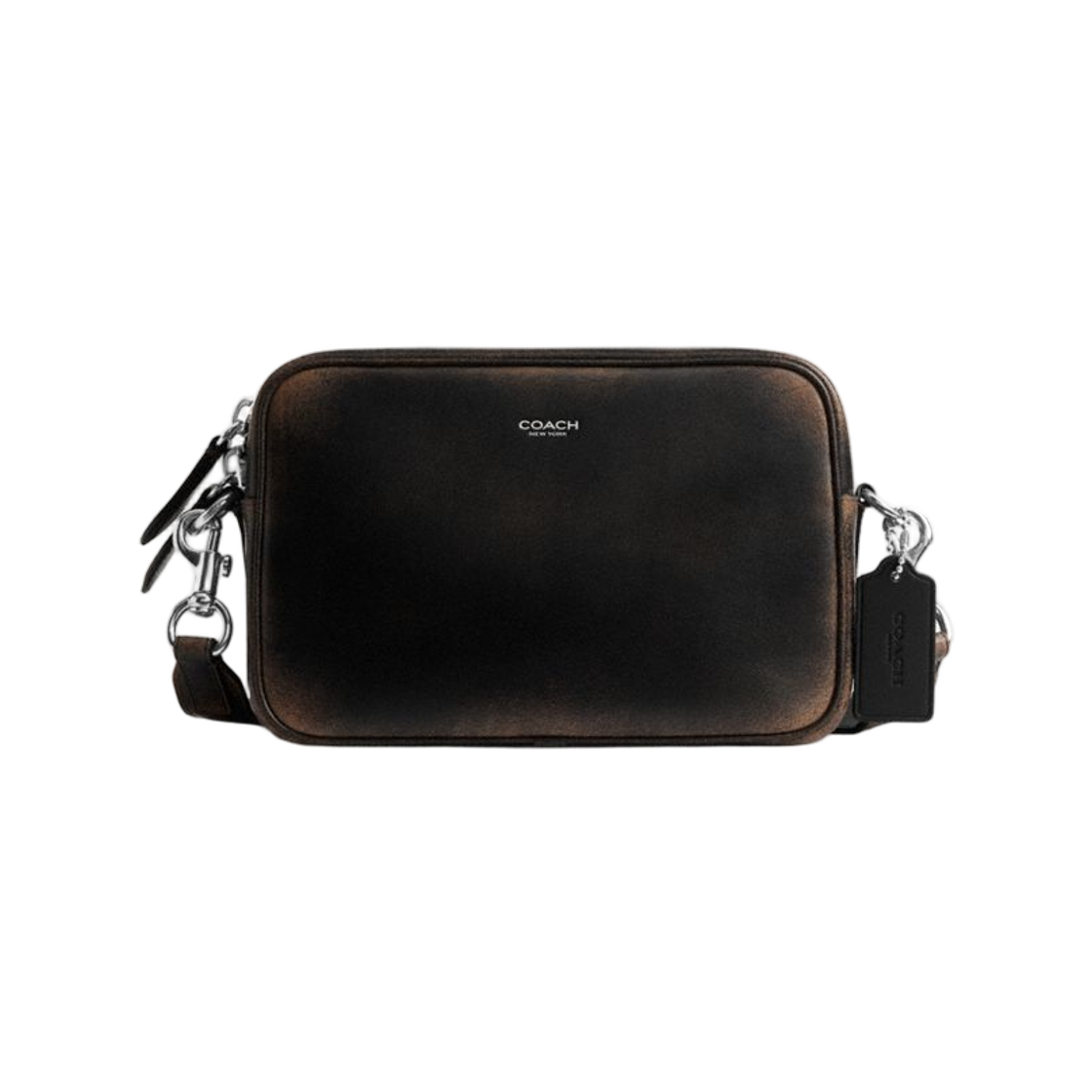 CEO41-Y4B Coach Radio Camera Bag in Loved Leather Black Light Tan