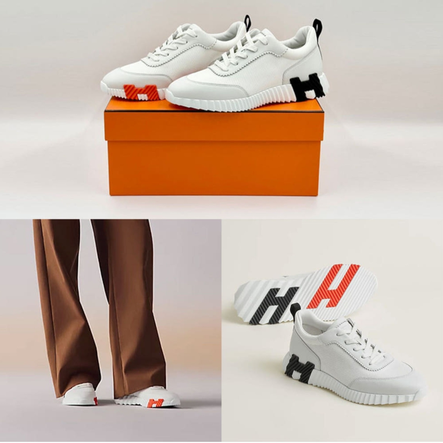 Hermes Bouncing Sneakers Technical Mesh Sport Goatskin & Blanc 착용 스타일