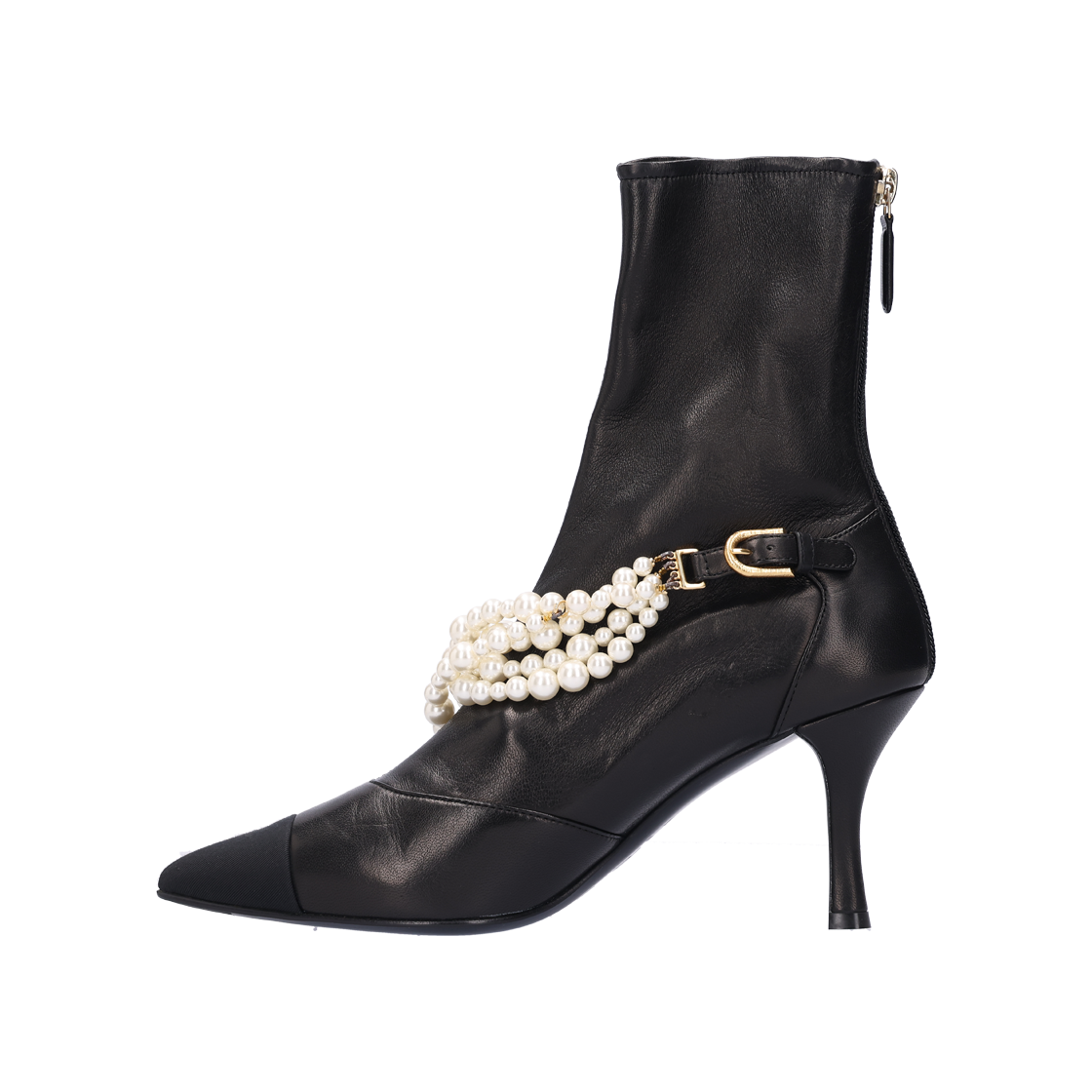 ITOLL63RFWI7 Chanel G37542 Pearl String Ankle Boots in Black Lambskin, Size 37
