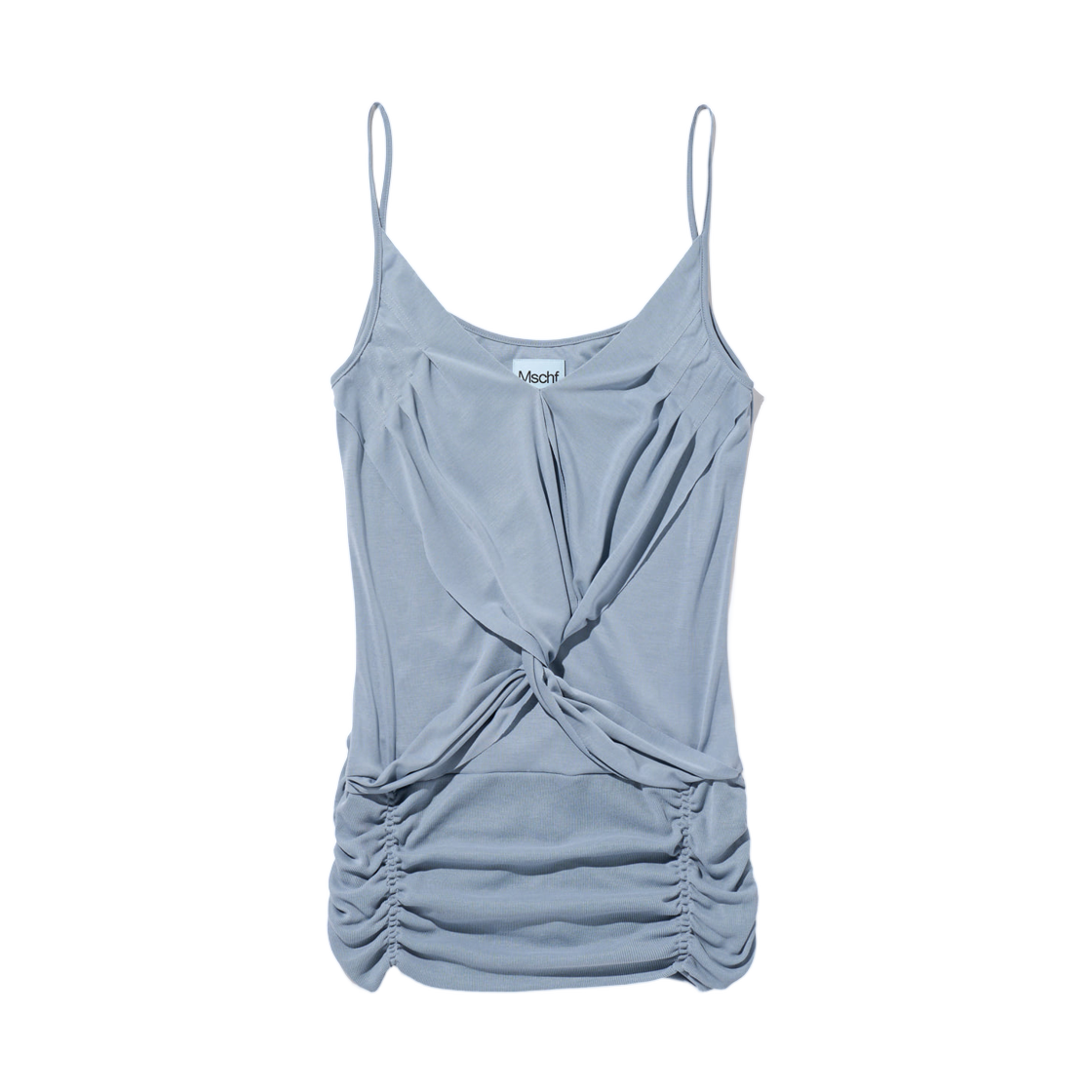 (W) 미스치프 트위스트 드레이프 슬리브리스 그레이시 블루((W) Mischief Twist Draped Sleeveless Greyish Blue)