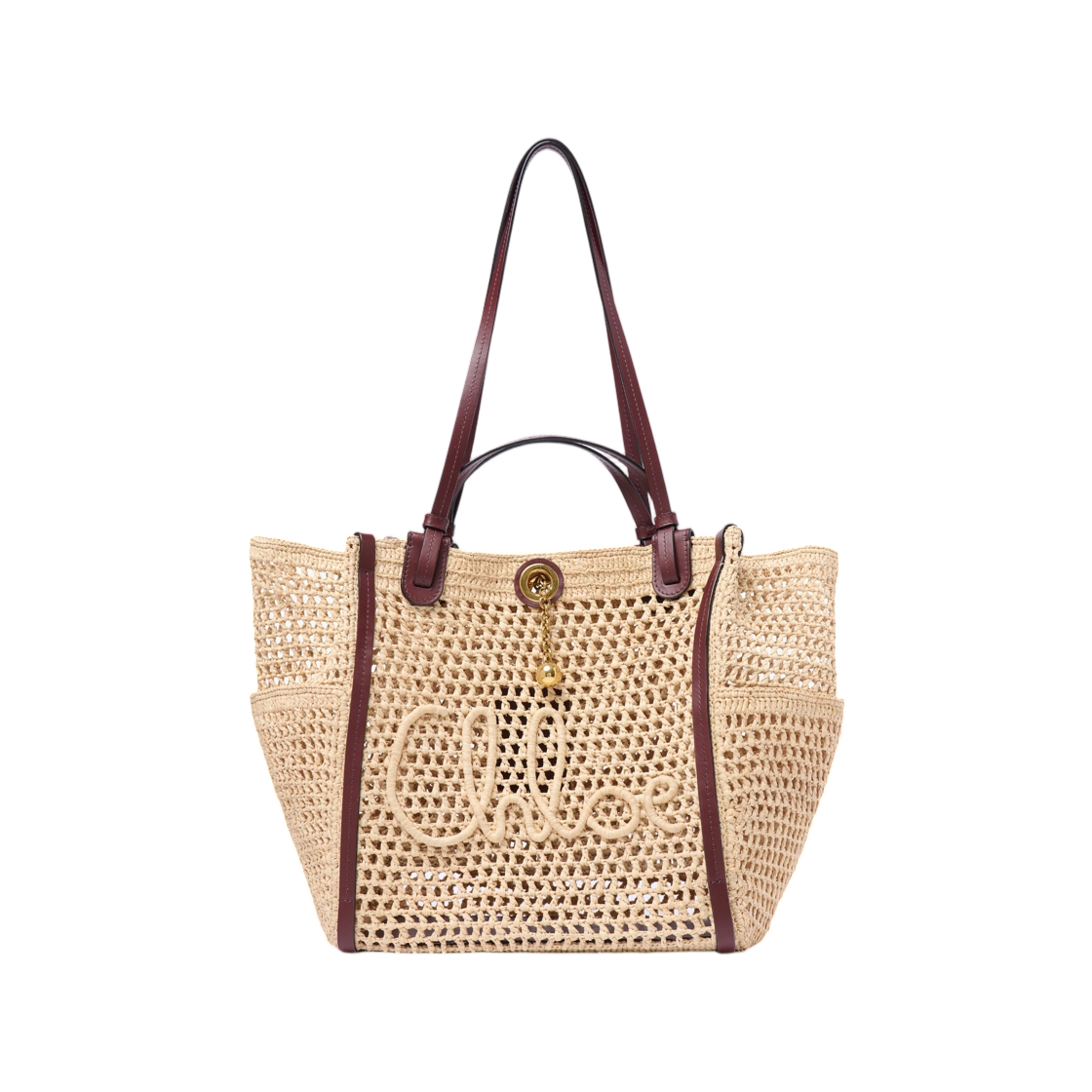 끌로에 아이코닉 더블 캐리 백 라피아 핫 샌드(Chloe Iconic Double Carry Bag in Raffia Hot Sand)