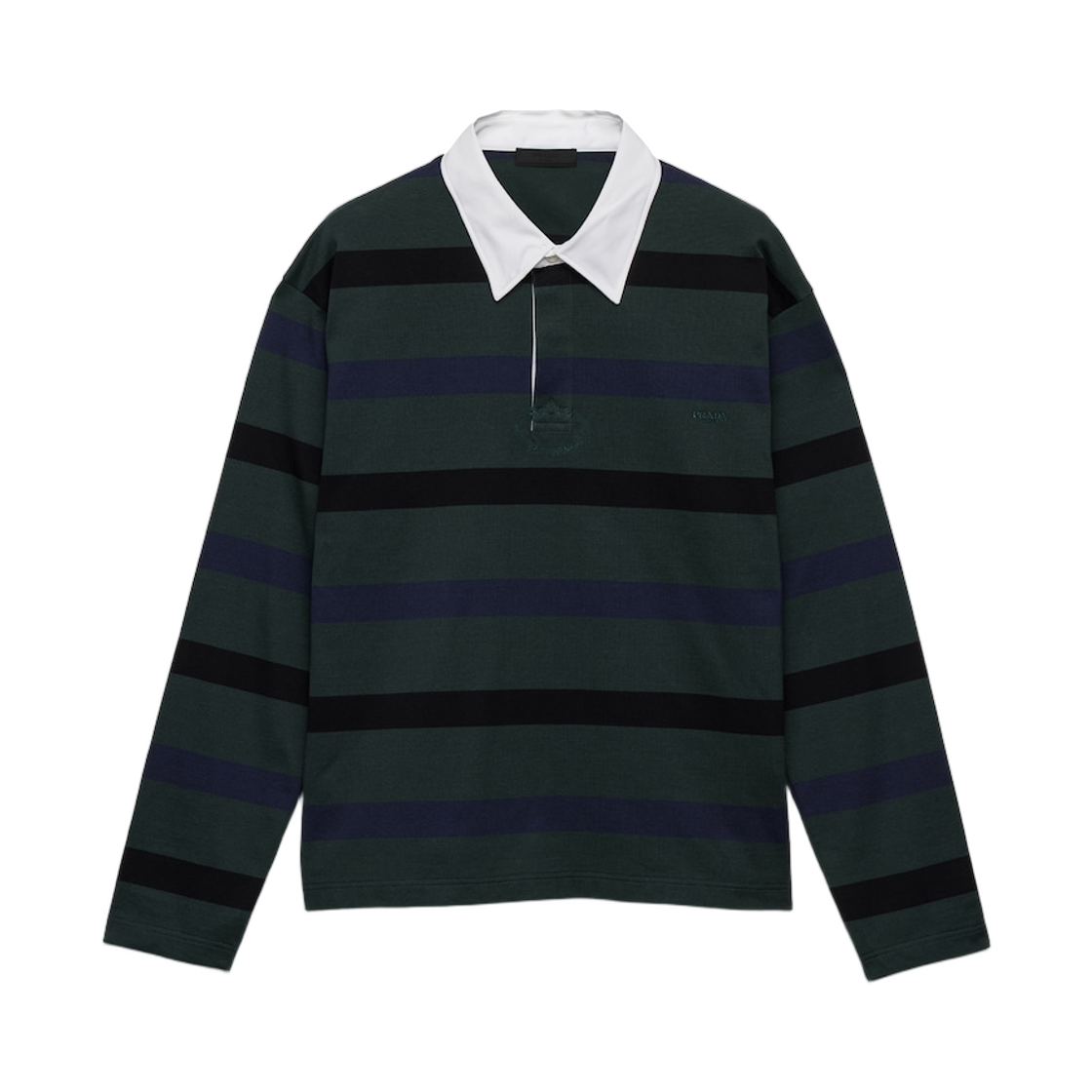 프라다 롱슬리브 코튼 폴로 셔츠 빌리아드 그린 네이비 블루(Prada Long-Sleeved Cotton Polo Shirt Billiard Green Navy Blue)
